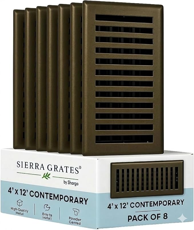 4" x 12" Contemporary Design Steel Floor Register in Metallic Bronze Finish for Floor l- Decorative Air Vent