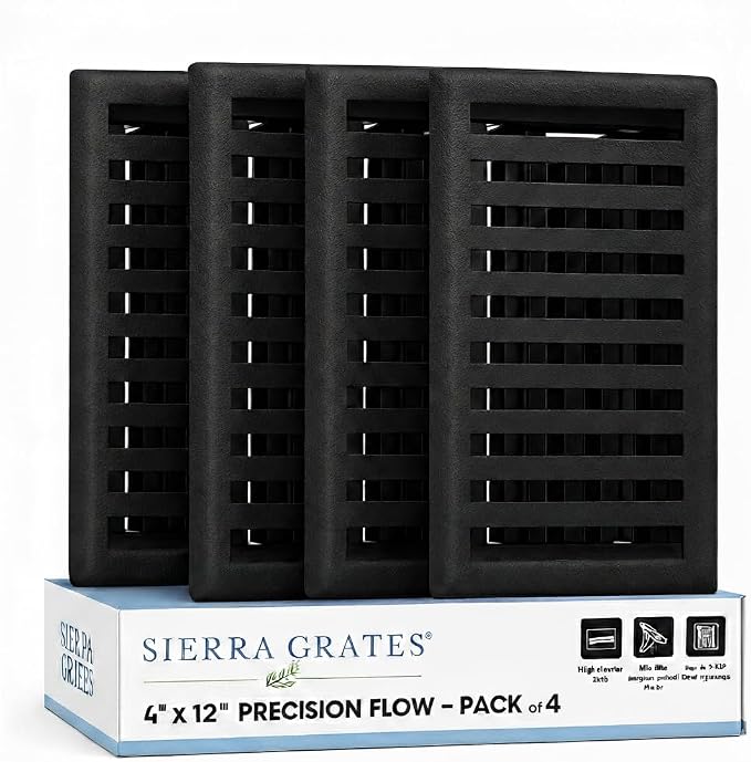 4" x 12" Contemporary Design Steel Floor Register in Textured Black Finish for Floor - Decorative Air Vent