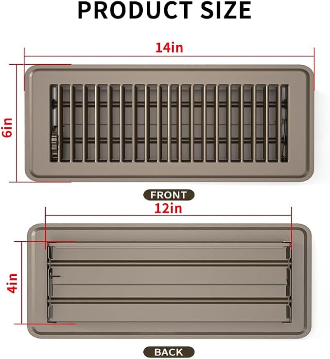 4" x 12" Floor Register 3 Pack, Heavy Duty Steel Walkable Floor Vents, Easy Adjust Air Vent Covers for Home, alternate view 2
