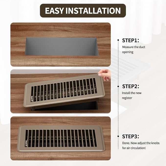 4" x 12" Floor Register 3 Pack, Heavy Duty Steel Walkable Floor Vents, Easy Adjust Air Vent Covers for Home, alternate view 6