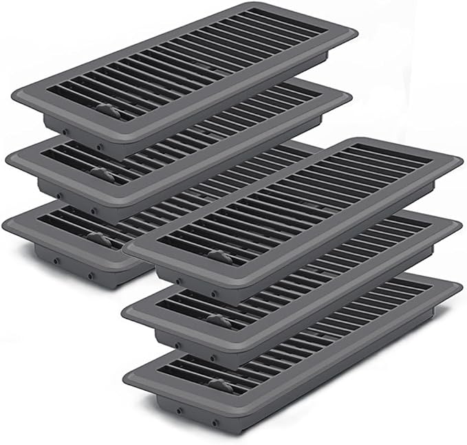 4" x 12" Floor Register 6 Pack, Heavy Duty Steel Walkable Floor Vents, Easy Adjust Air Vent Covers for Home
