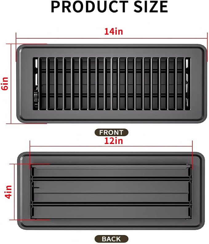 4" x 12" Floor Register 6 Pack, Heavy Duty Steel Walkable Floor Vents, Easy Adjust Air Vent Covers for Home, alternate view 2