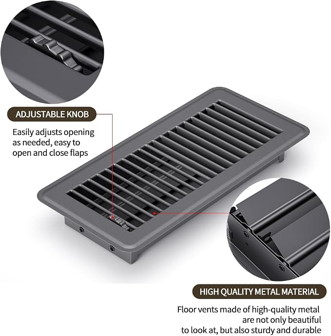 4" x 12" Floor Register 6 Pack, Heavy Duty Steel Walkable Floor Vents, Easy Adjust Air Vent Covers for Home, alternate view 4