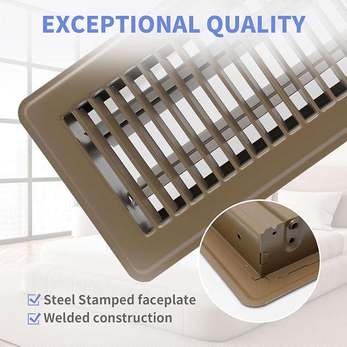 4" x 12" Floor Register - Heavy Duty Steel Walkable Floor Vents - Easy Adjust Air Supply Lever - Vent Covers for, alternate