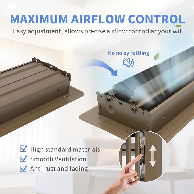 4" x 12" Floor Register - Heavy Duty Steel Walkable Floor Vents - Easy Adjust Air Supply Lever - Vent Covers for, alternate