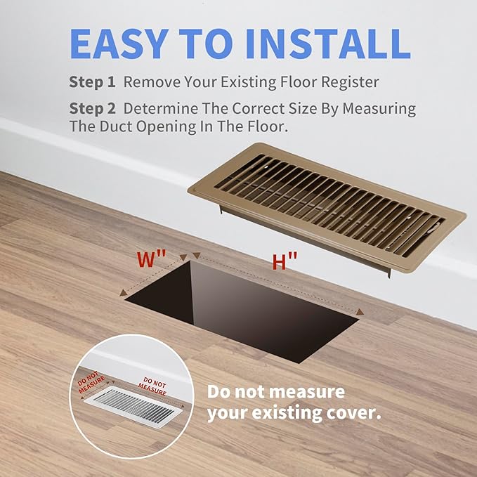 4" x 12" Floor Register - Heavy Duty Steel Walkable Floor Vents - Easy Adjust Air Supply Lever - Vent Covers for, alternate