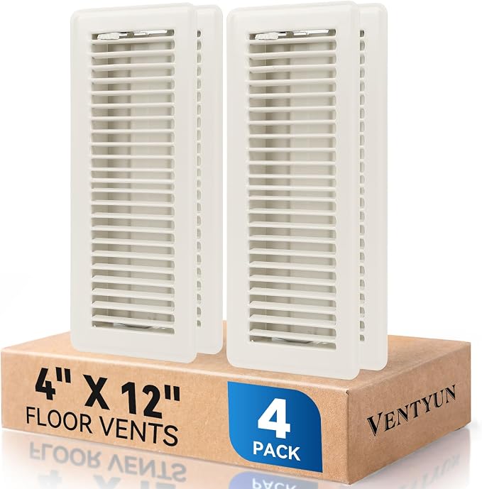 4" x 12" Floor Register Vent Covers 4-Pack, Walkable Powder-Coated Metal Vent Covers with Adjustable Airflow