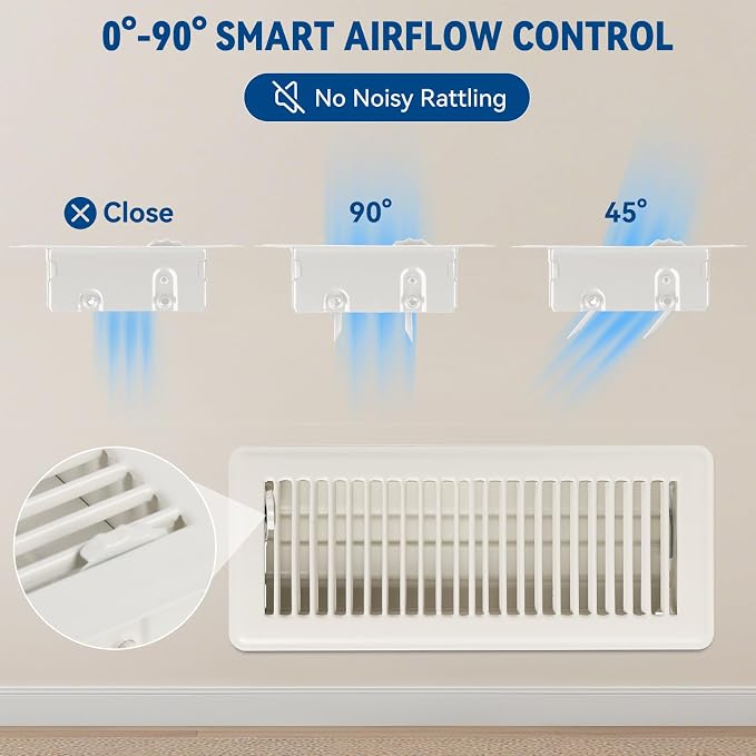 4" x 12" Floor Register Vent Covers 4-Pack, Walkable Powder-Coated Metal Vent Covers with Adjustable Airflow, alternate view