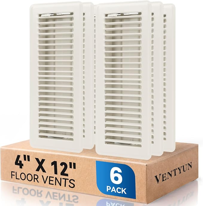 4" x 12" Floor Register Vent Covers 6-Pack, Walkable Powder-Coated Metal Vent Covers with Adjustable Airflow
