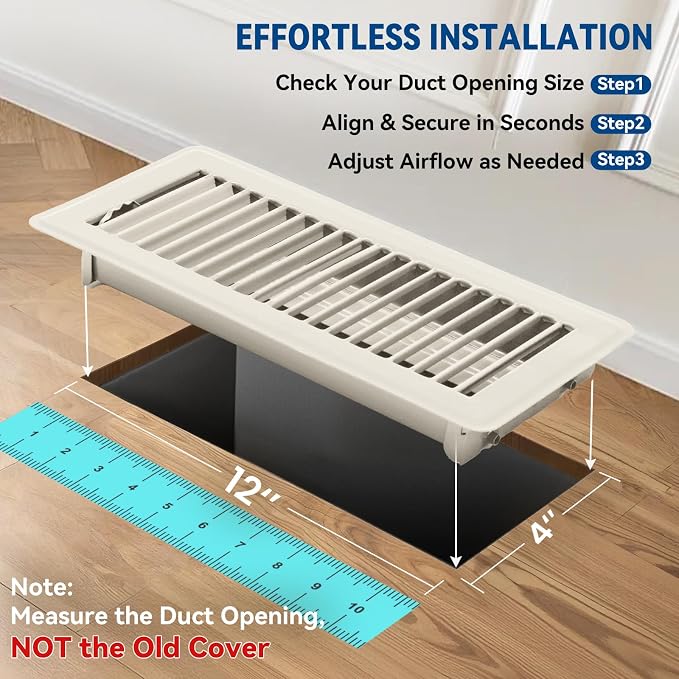 4" x 12" Floor Register Vent Covers 6-Pack, Walkable Powder-Coated Metal Vent Covers with Adjustable Airflow, alternate view
