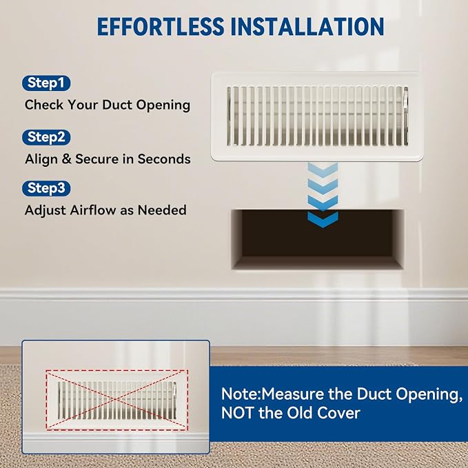 4" x 12" Floor Register Vent Covers 6-Pack, Walkable Powder-Coated Metal Vent Covers with Adjustable Airflow, alternate view