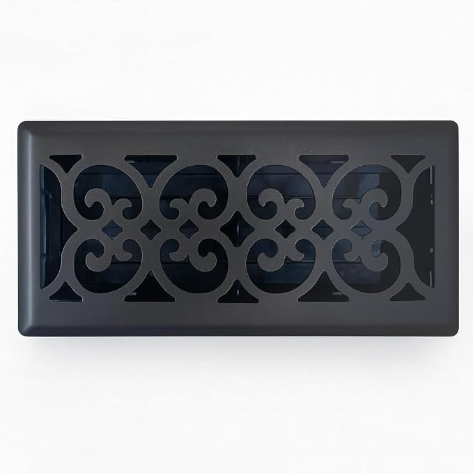 4" x 12" Victorian Floor Register in Textured Black - Vent Covers for Home Floor- Decorative Air Vent Covers- Floor Register