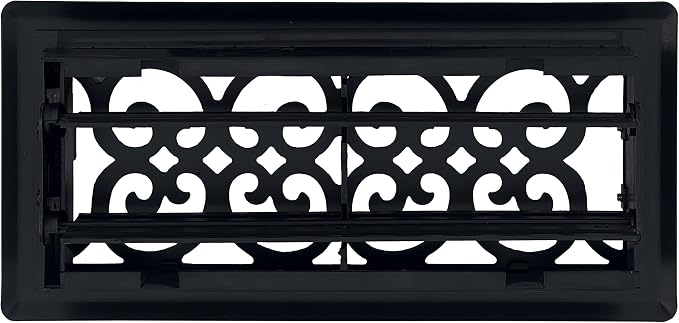 4" x 12" Victorian Floor Register in Textured Black - Vent Covers for Home Floor- Decorative Air Vent Covers- Floor Register