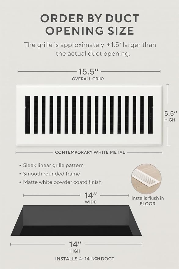 4" x 14" Contemporary Design Steel Floor Register in Glacier White Finish for Floor l- Decorative Air Vent, alternate view 4