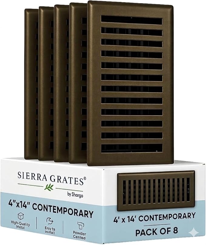 4" x 14" Contemporary Design Steel Floor Register in Metallic Bronze Finish for Floor l- Decorative Air Vent