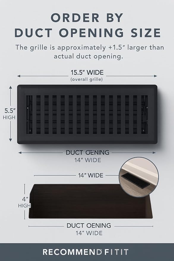 4" x 14" Contemporary Design Steel Floor Register in Textured Black Finish for Floor l- Decorative Air Vent, alternate view 4