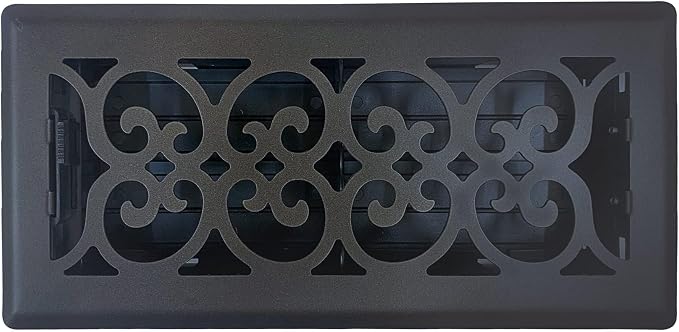 4" x 14" Victorian Floor Register in Textured Black Finish - Vent Covers for Home Floor- Decorative Air Vent Covers- Floor