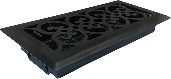 4" x 14" Victorian Floor Register in Textured Black Finish - Vent Covers for Home Floor- Decorative Air Vent Covers- Floor