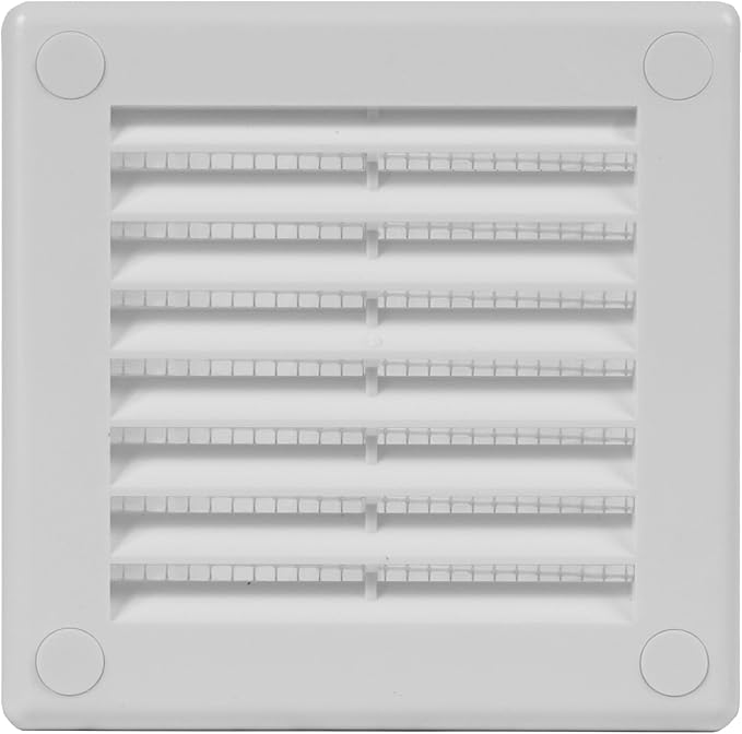 4" x 4" (Outer Size) Square Air Vent Cover – White Plastic Vent Deflector - Screen Mesh, Surface Mount Wall