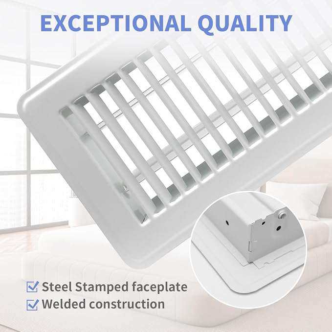 4" x 8" Floor Register 2 Pack - Floor Vent Covers Heavy Duty Metal Heat Vent Covers with Rust Proof Finish for Home Floor