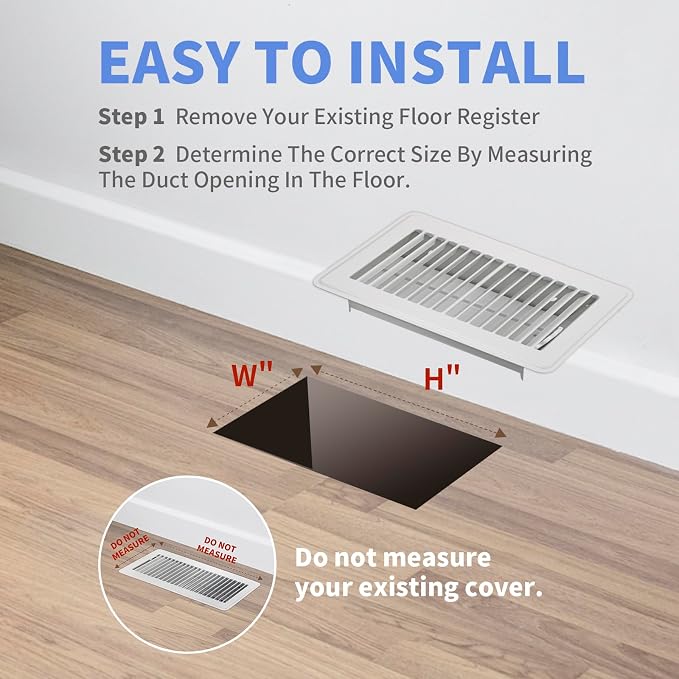 4" x 8" Floor Register 2 Pack - Floor Vent Covers Heavy Duty Metal Heat Vent Covers with Rust Proof Finish for Home Floor