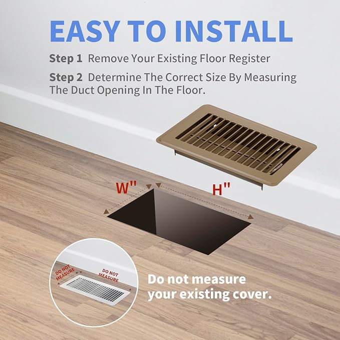4" x 8" Floor Register - Heavy Duty Steel Walkable Floor Vents - Easy Adjust Air Supply Lever - Vent Covers for, alternate