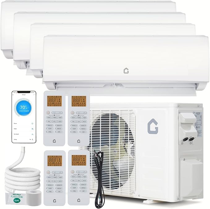 4 Zone Ductless Mini Split AC and Heat Pump System, 35000 BTU 19 SEER2 Inverter, 208-230V, with Pre-Charged Condenser for