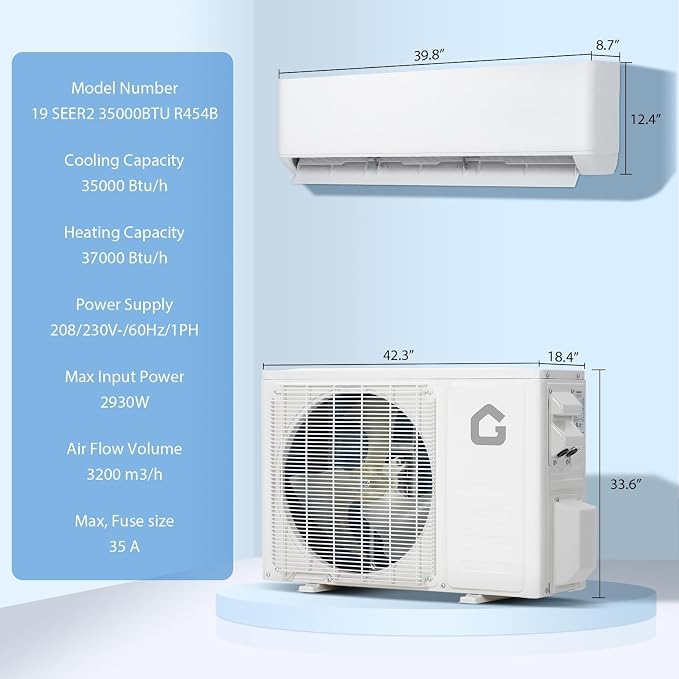 4 Zone Ductless Mini Split AC and Heat Pump System, 35000 BTU 19 SEER2 Inverter, 208-230V, with Pre-Charged Condenser for