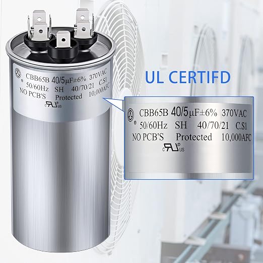 40/5 MFD uF 370/440V CBB65 Dual Run Round Capacitor for AC Motor, HVAC Capacitor, Air Conditioner Replacement, alternate view