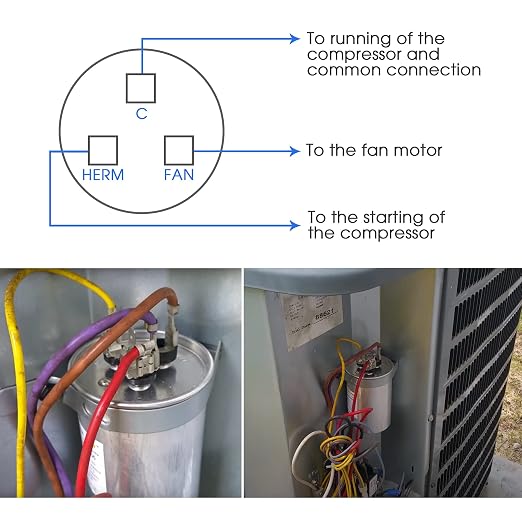 40/5 MFD uF 370/440V CBB65 Dual Run Round Capacitor for AC Motor, HVAC Capacitor, Air Conditioner Replacement, alternate view