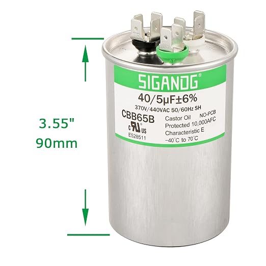 40/5 uF 40+5 MFD 370V or 440V CBB65 Dual Run Start Round Capacitor 40 5 uF MFD 370 440 Volt VAC for Condenser, alternate view