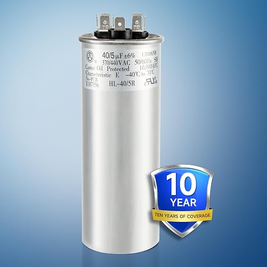 40+5 uF 40/5 MFD ±6% 370V/440VAC CBB65 Dual Run Circular Start Capacitor for Heat Pump Air Conditioner, Ten, alternate view 2