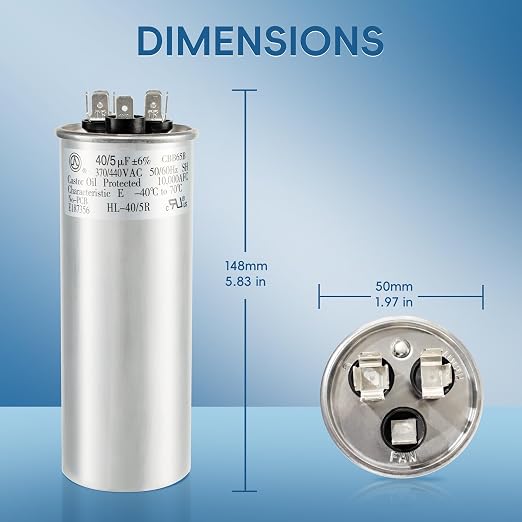 40+5 uF 40/5 MFD ±6% 370V/440VAC CBB65 Dual Run Circular Start Capacitor for Heat Pump Air Conditioner, Ten, alternate view 3