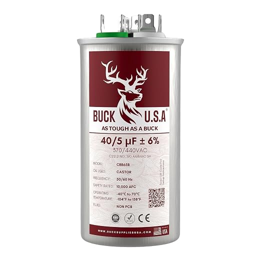 40+5uF 40/5 MFD ±6% CBB65B Dual Run Round Start Capacitor - Ideal for HVAC Systems, Air Conditioner Unit Fan Motor Start