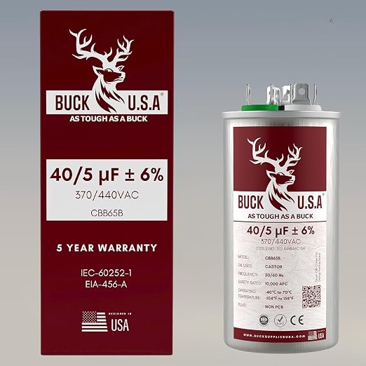 40+5uF 40/5 MFD ±6% CBB65B Dual Run Round Start Capacitor - Ideal for HVAC Systems, Air Conditioner Unit Fan Motor Start