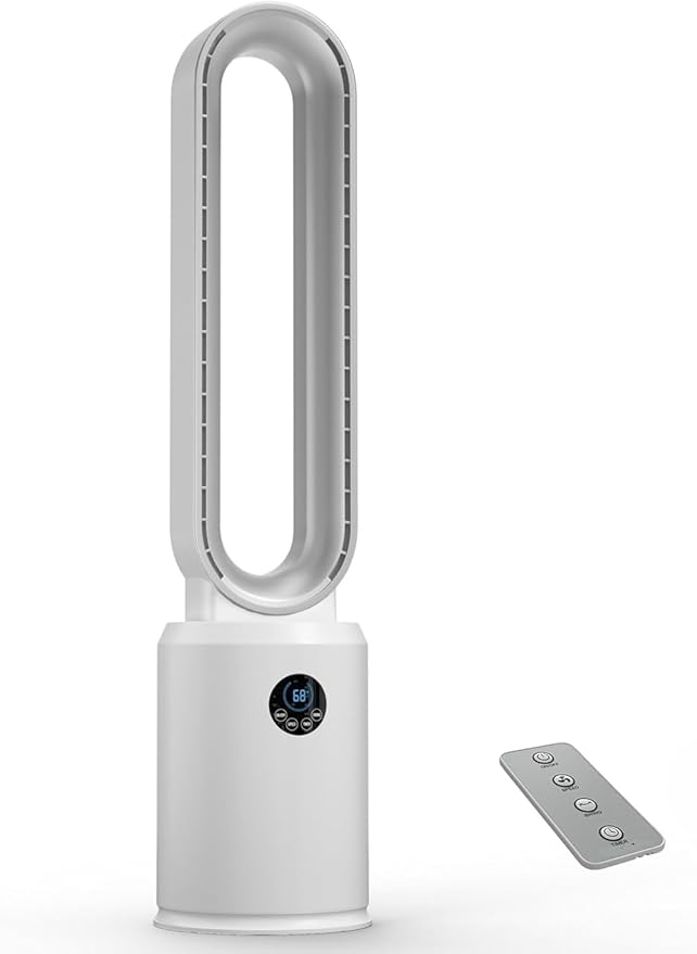 40" Bladeless Tower Fan for Bedroom with Remote Control, 9H Timer, Wide Area Oscillation, Push Button Digital Display, 3