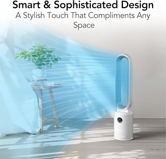 40" Bladeless Tower Fan for Bedroom with Remote Control, 9H Timer, Wide Area Oscillation, Push Button Digital Display, 3
