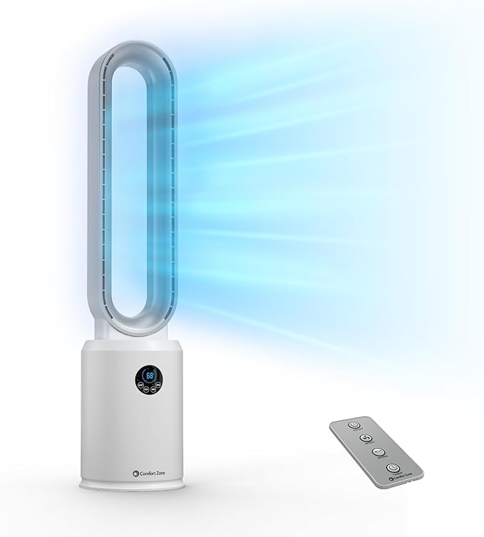 40-Inch Bladeless Tower Fan for Bedroom – Quiet Standing Fan with Remote Control, 9H Timer & Wide Area Oscillation