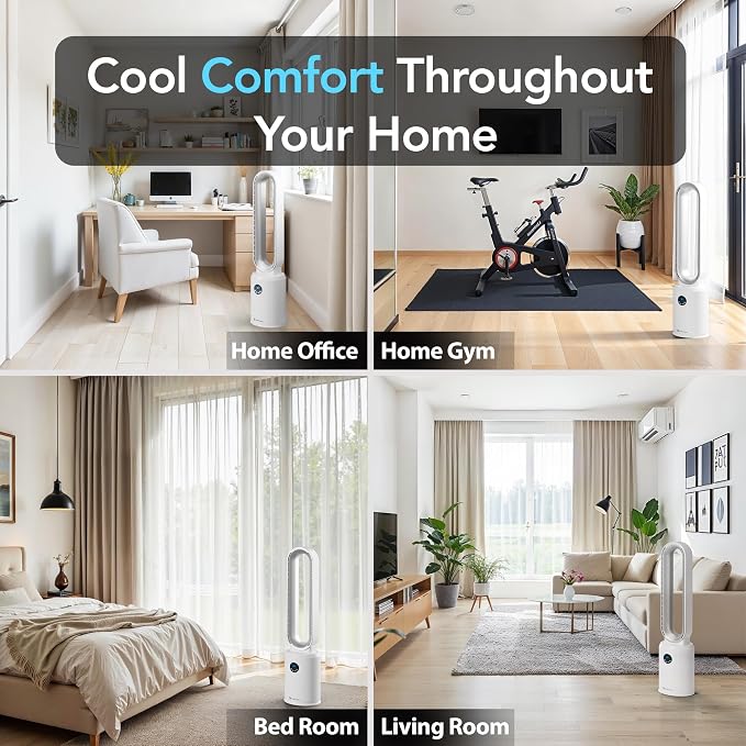 40-Inch Bladeless Tower Fan for Bedroom – Quiet Standing Fan with Remote Control, 9H Timer & Wide Area Oscillation
