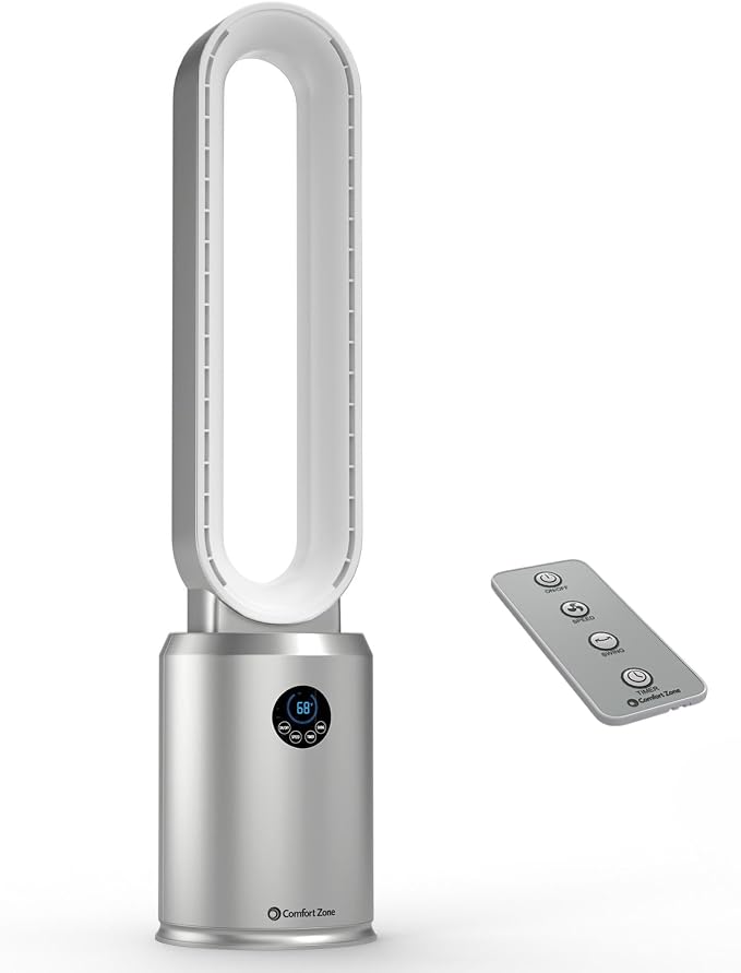 40-Inch Bladeless Tower Fan for Bedroom – Quiet Standing Fan with Remote Control, 9H Timer & Wide Area
