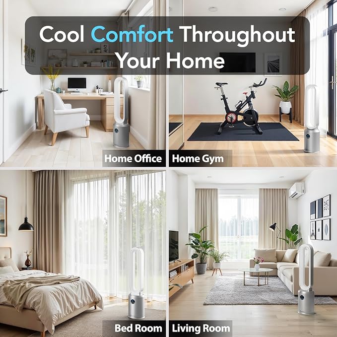 40-Inch Bladeless Tower Fan for Bedroom – Quiet Standing Fan with Remote Control, 9H Timer & Wide Area, alternate view 3