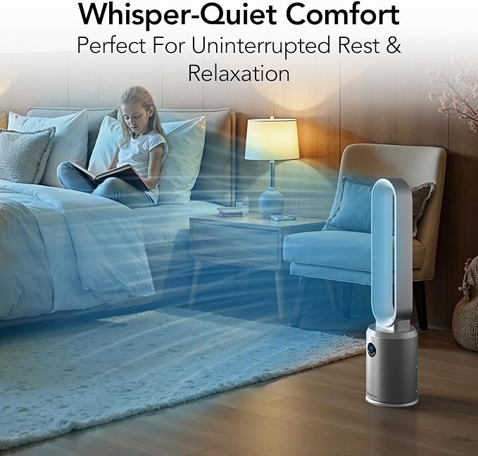 40-Inch Bladeless Tower Fan for Bedroom – Quiet Standing Fan with Remote Control, 9H Timer & Wide Area, alternate view 5