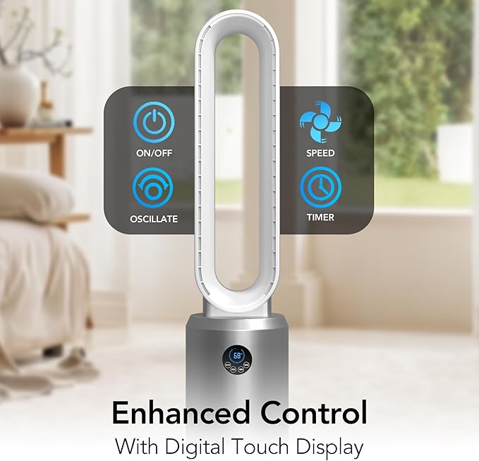 40-Inch Bladeless Tower Fan for Bedroom – Quiet Standing Fan with Remote Control, 9H Timer & Wide Area, alternate view 6