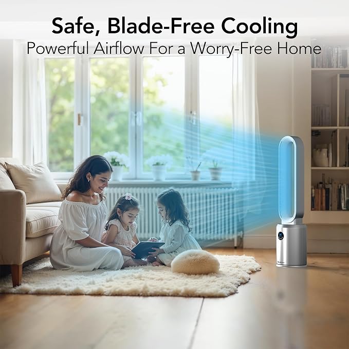 40-Inch Bladeless Tower Fan for Bedroom – Quiet Standing Fan with Remote Control, 9H Timer & Wide Area, alternate view 7