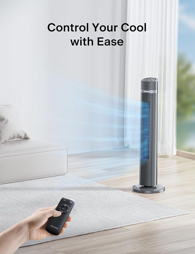 40-inch Bladeless Tower Fan for Bedroom, Standing Fan with Remote Control, 26ft/s, 90° Oscillation, 3 Speed Settings, 27 dB