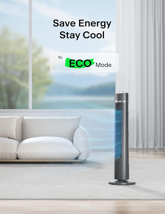 40-inch Bladeless Tower Fan for Bedroom, Standing Fan with Remote Control, 26ft/s, 90° Oscillation, 3 Speed Settings, 27 dB