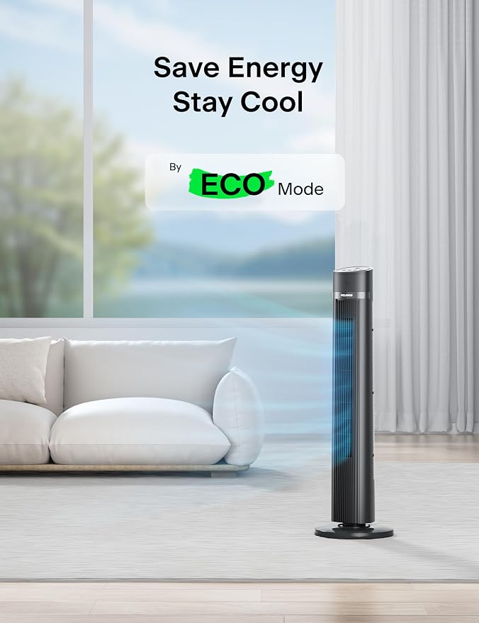 40 inch Bladeless Tower Fan for Bedroom, Standing Fan with Remote Control, 26ft/s, 90° Oscillation, 3 Speed Settings, 27 Db