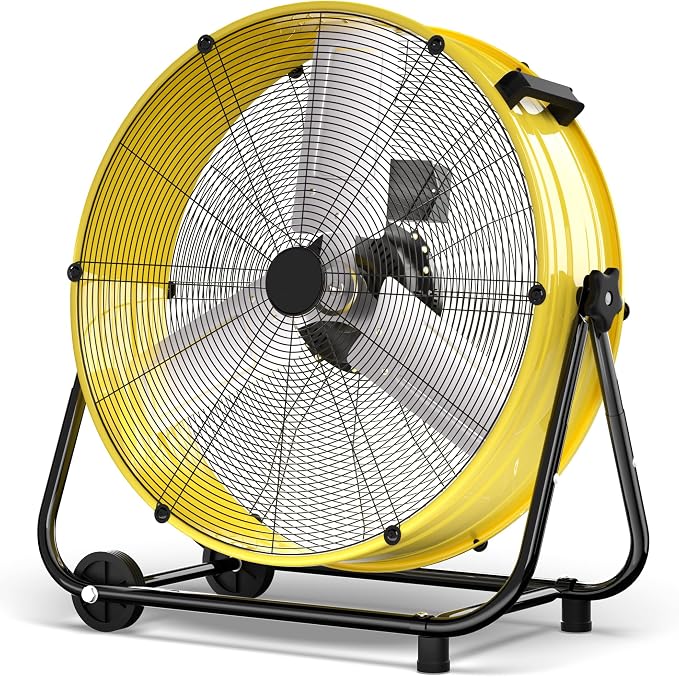 40 Inch High Velocity Floor Fan, 24800CFM Heavy Duty Industrial Drum Fan with 3 Speeds, 360° Tilt Metal Garage Fan with
