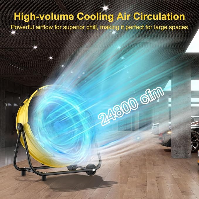 40 Inch High Velocity Floor Fan, 24800CFM Heavy Duty Industrial Drum Fan with 3 Speeds, 360° Tilt Metal Garage Fan with