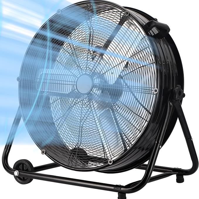 40 Inch High Velocity Industrial Floor Fan with Metal Construction, 24800CFM Heavy Duty Drum Fan for Garage Shop Warehouse
